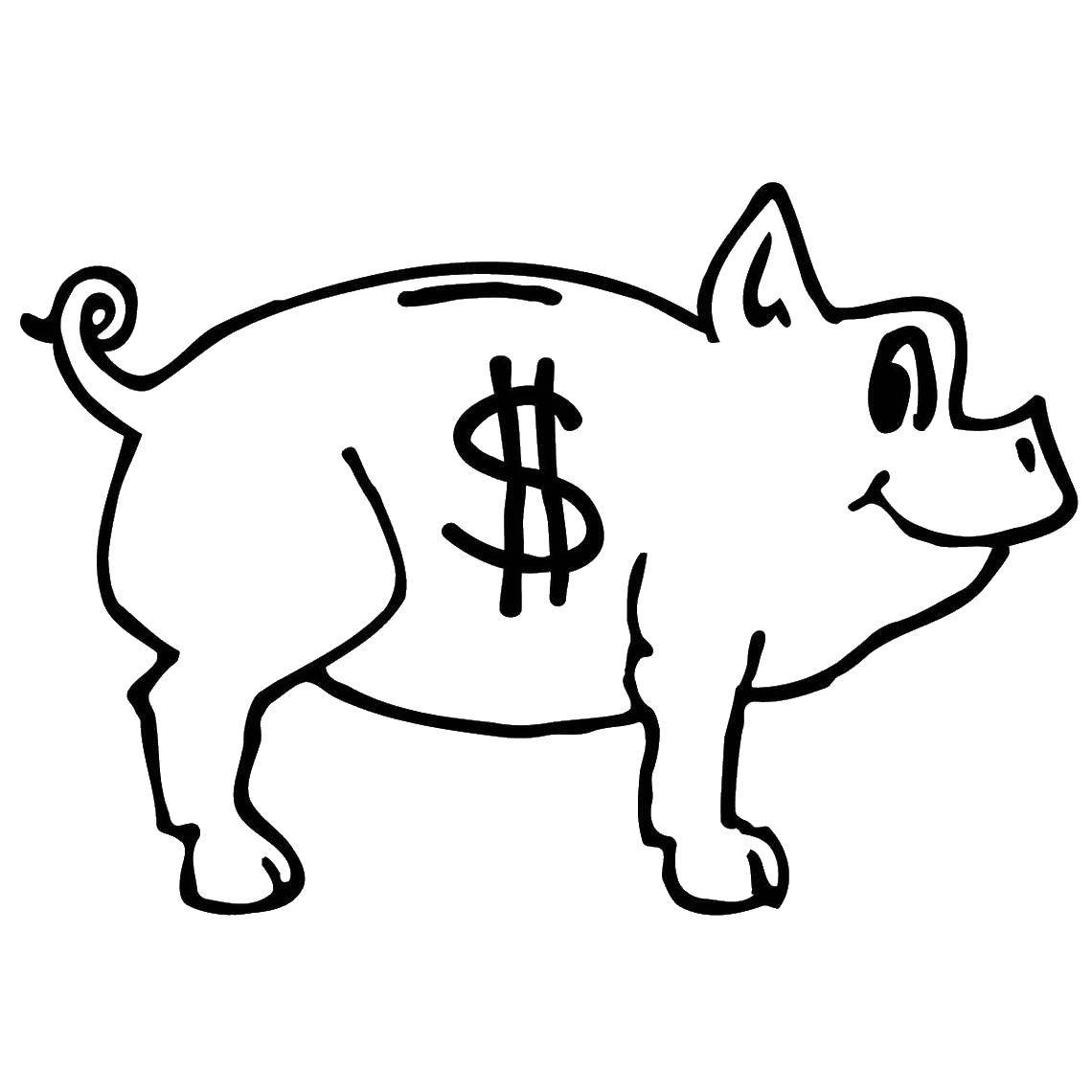 Контур свиньи для вырезания свинья и доллар (свинья, доллар)