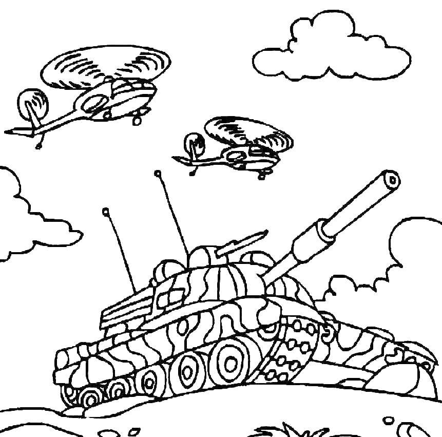 Раскраска танка для детей (танки, вертолеты)