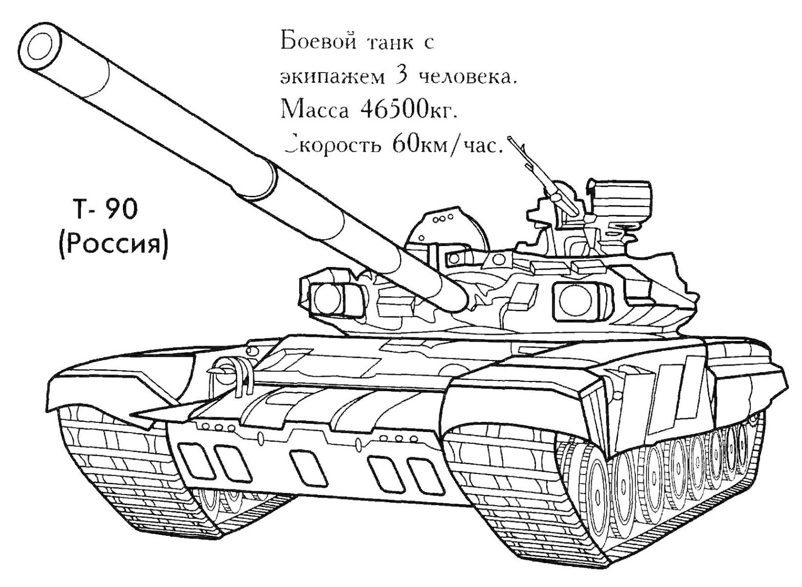 Раскраска танка Т-90 для мальчиков (танк)