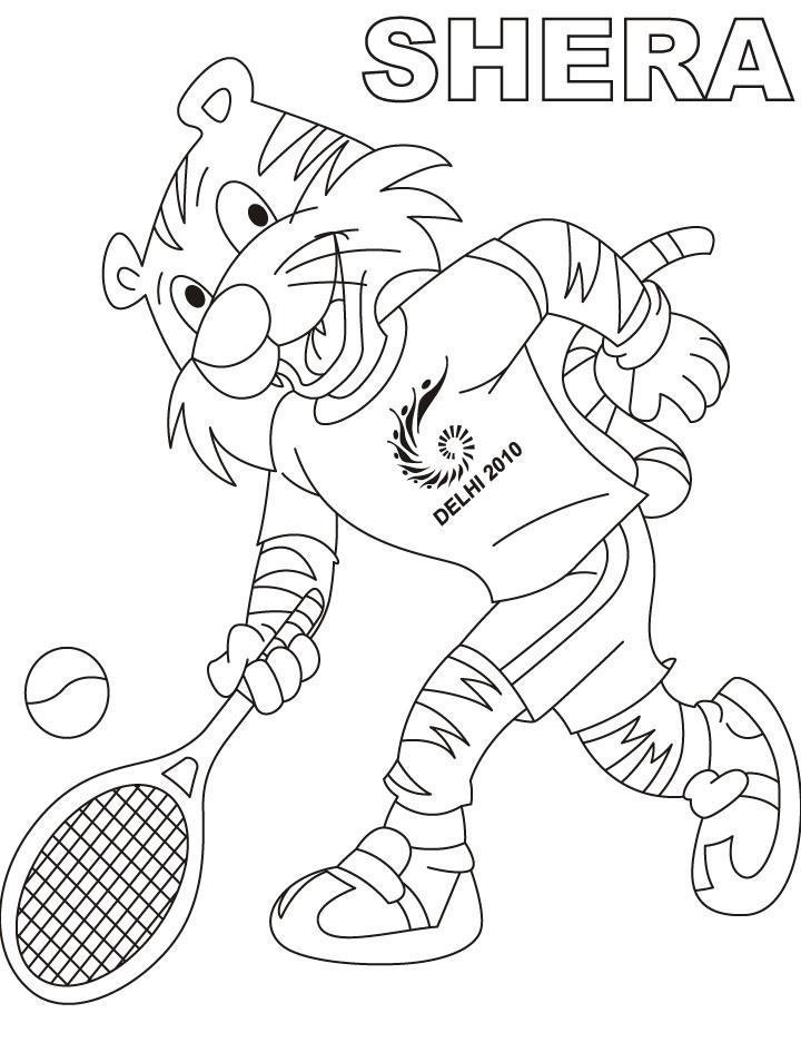 Тигр играет в теннис - раскраска для мальчиков (тигр, теннис)