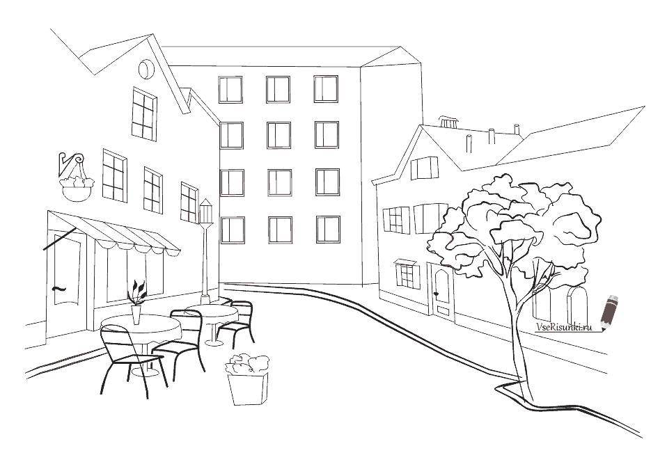 Раскраска городской улицы с кафе для детей (кафе)