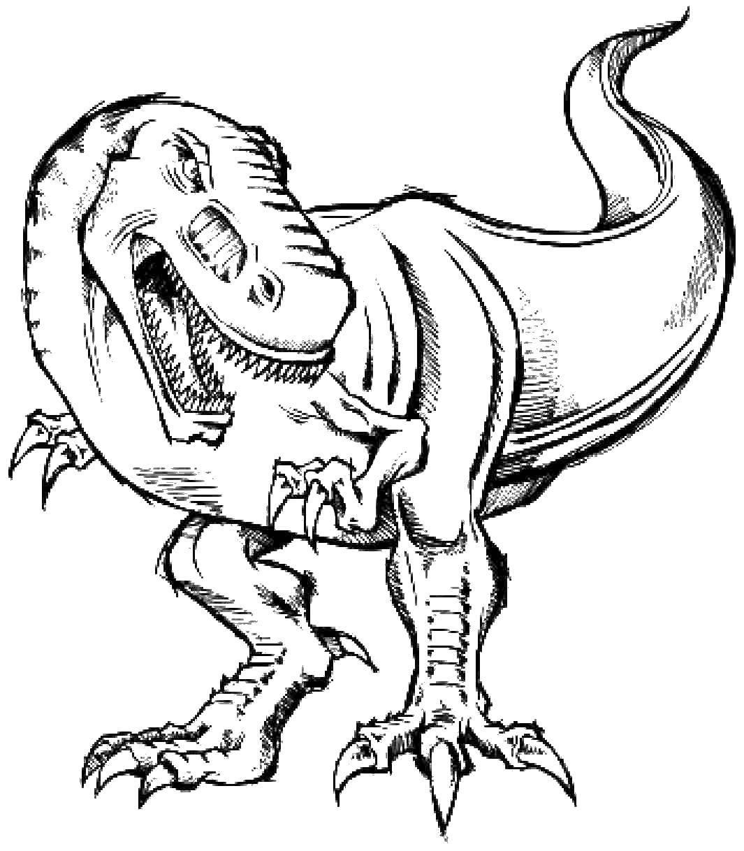 Ребенок раскрашивает картинку с динозаврами (тираннозавр)