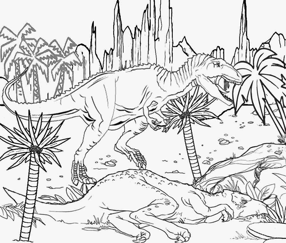 Раскраска Тираннозавр вышел на охоту для мальчиков (Тираннозавр, внимательность)