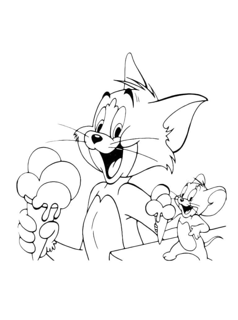 Раскраска с персонажами из мультфильма Том и Джерри (дети)