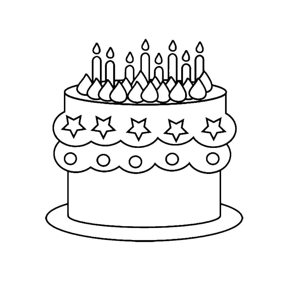 Раскраска торта и свечек для детей (торты)