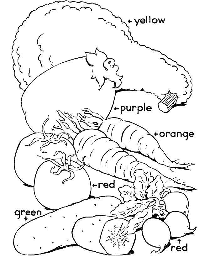 Раскраска овощей на английском языке