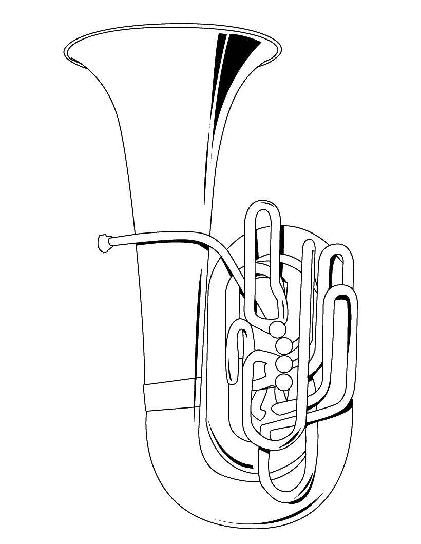 Раскраска музыкального инструмента туба (музыка, туба, инструменты, музыкальные)