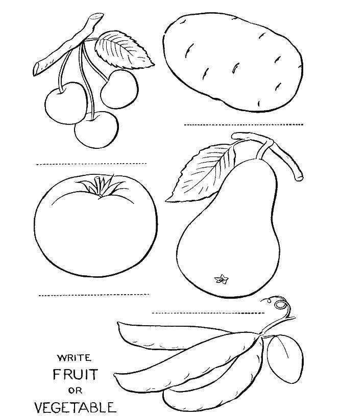 Раскраска с овощами и фруктами для детей (овощи, фрукты)