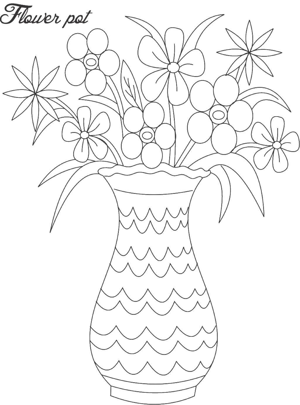 Раскраска Ваза с красивыми цветами и узорами (ваза, цветы, узоры, творческие)