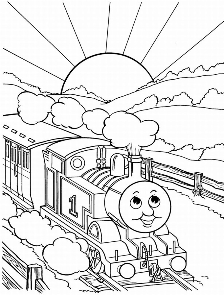Раскраска веселого поезда на восходе солнца для мальчиков (восход)