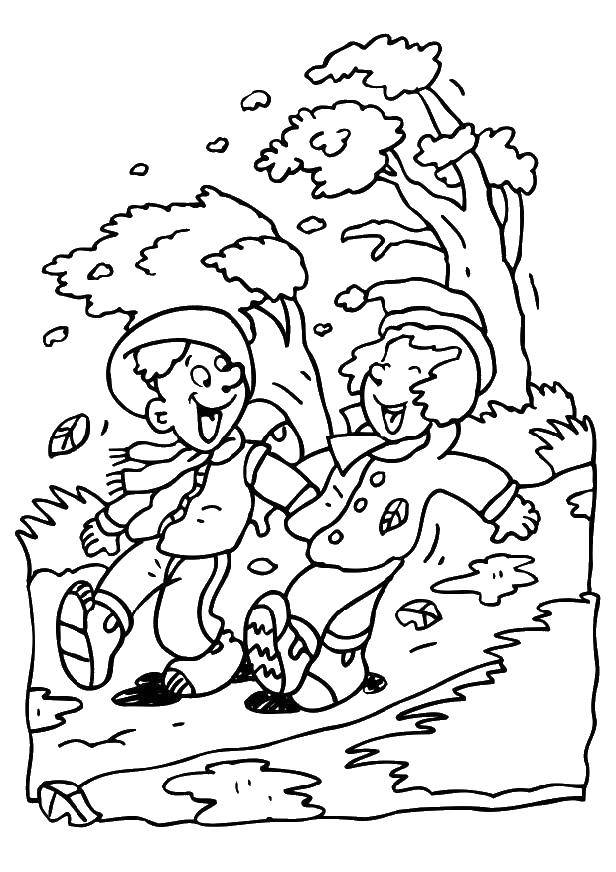 Раскраска с изображением дождя и зонтика (дети, погода, ветер)