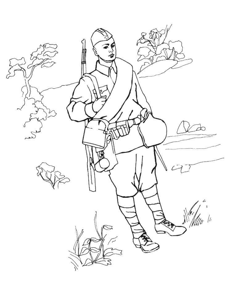 Раскраска с военным солдатом для детей (военный, солдат)