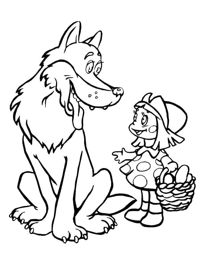 Раскраска волк и красная шапочка для детей (волк, красная, шапочка)