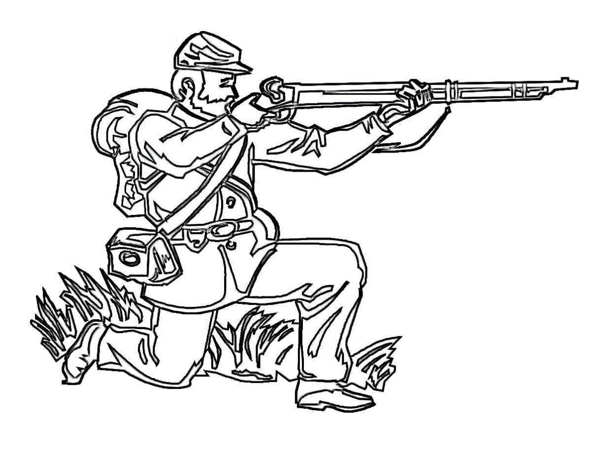 Раскраска для мальчиков на тему войны и стрельбы из автомата (стрельба)