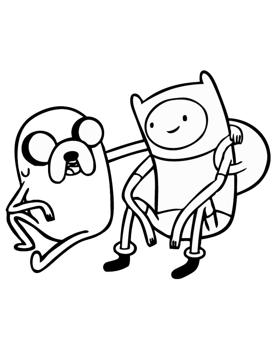 Раскраска с изображением собачки, обнимающей друга из мультфильма Время приключений (собачка)