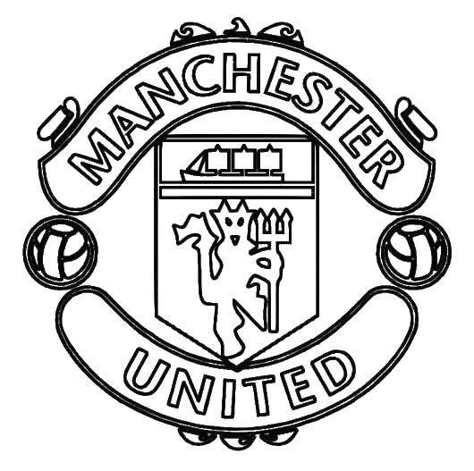 Раскраска со знаком и футболистами Манчестерского футбольного клуба для детей (Манчестер)