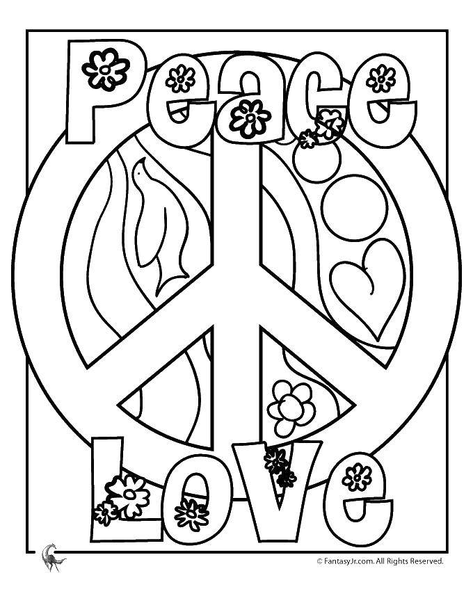 Раскраска знака мира и хиппи для девочек (знаки, мира, хиппи)