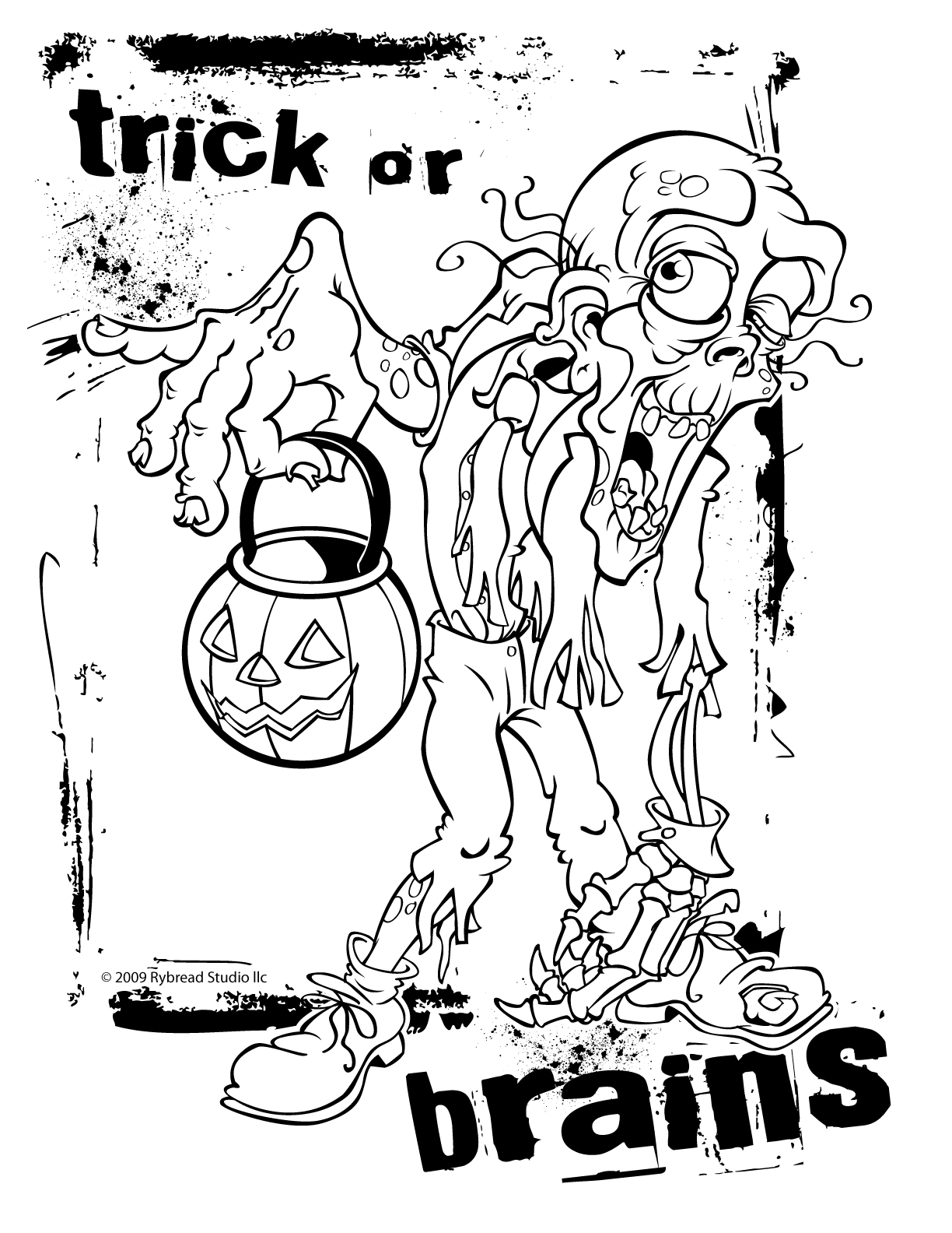 Раскраски для мальчиков - зомби против растений, с горшочком из тыквы на хэллоуин (зомби)