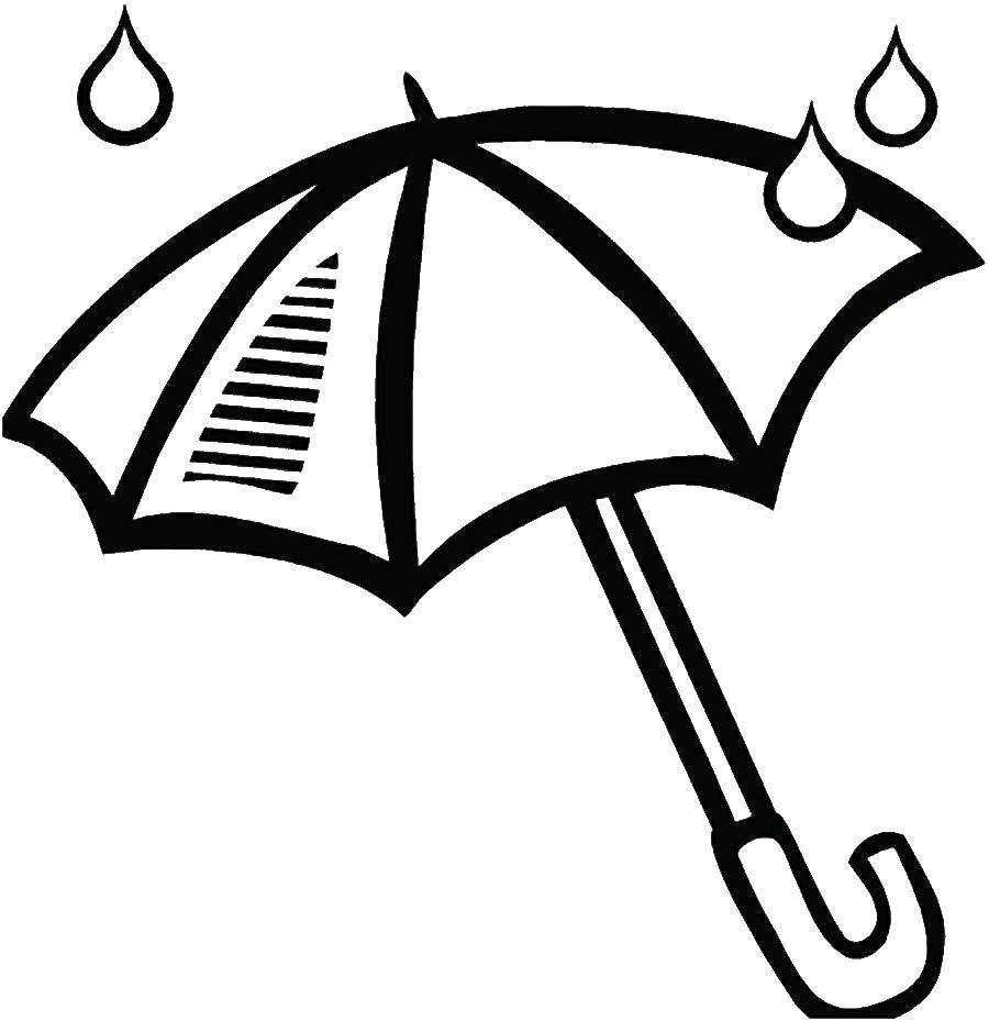 Раскраска зонта Дождь с изображением листьев и капель дождя (зонт, осень)