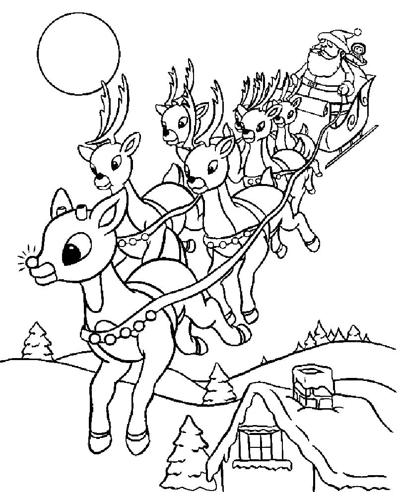 Раскраски на Новый год с Дедом морозом, оленями и снежинками (снежинки, волшебство)