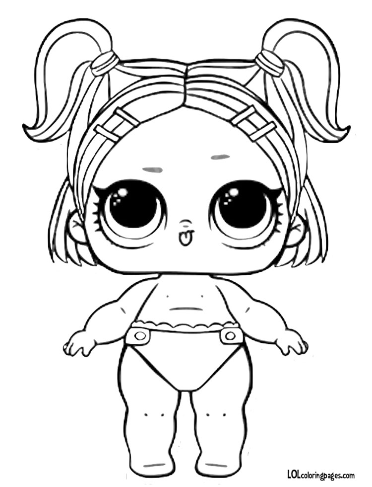 Раскраска куклы лол Lil V.R.Q.T с русалкой и малышкой в подгузнике (куклы, лол)