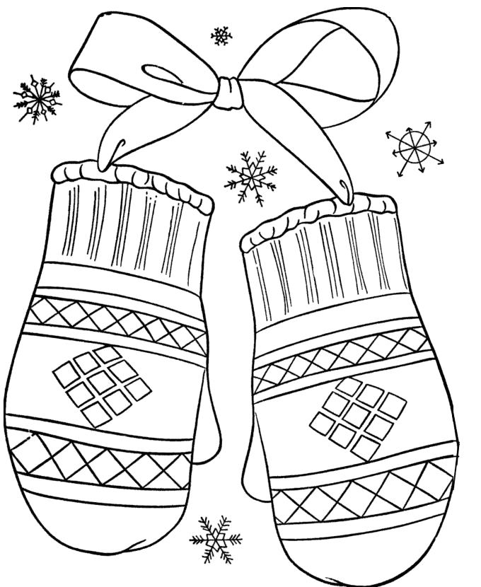 Раскраска Зима варежки для детей (зима, варежки)