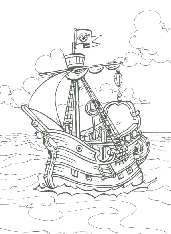 Раскраска для мальчиков: корабль на волнах (корабль)