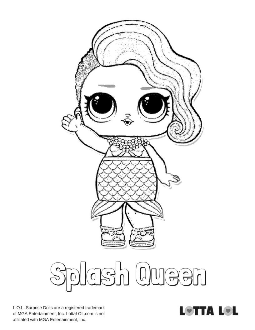 Раскраска кукла ЛОЛ: Splash Queen, конфети поп, русалка, жемчужное ожерелье и ракушки (ЛОЛ, русалка)