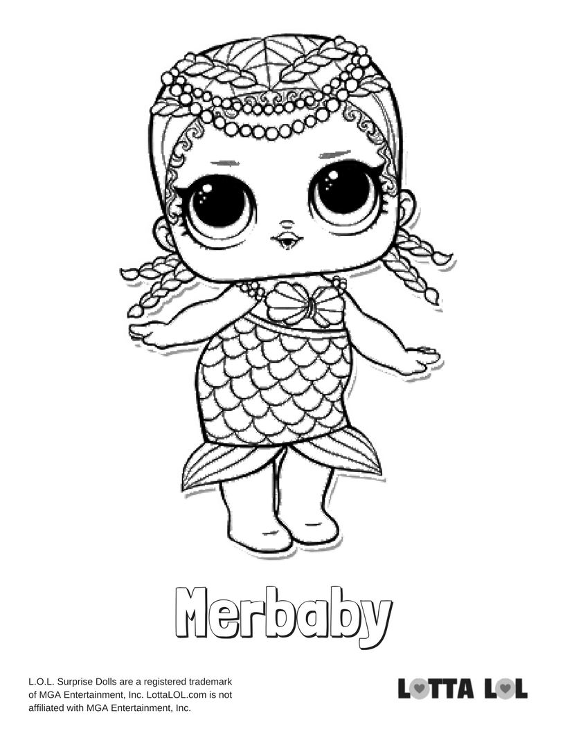 Раскраска Merbaby кукла лол сюрприз в костюме русалочки (Merbaby, кукла, лол, сюрприз)