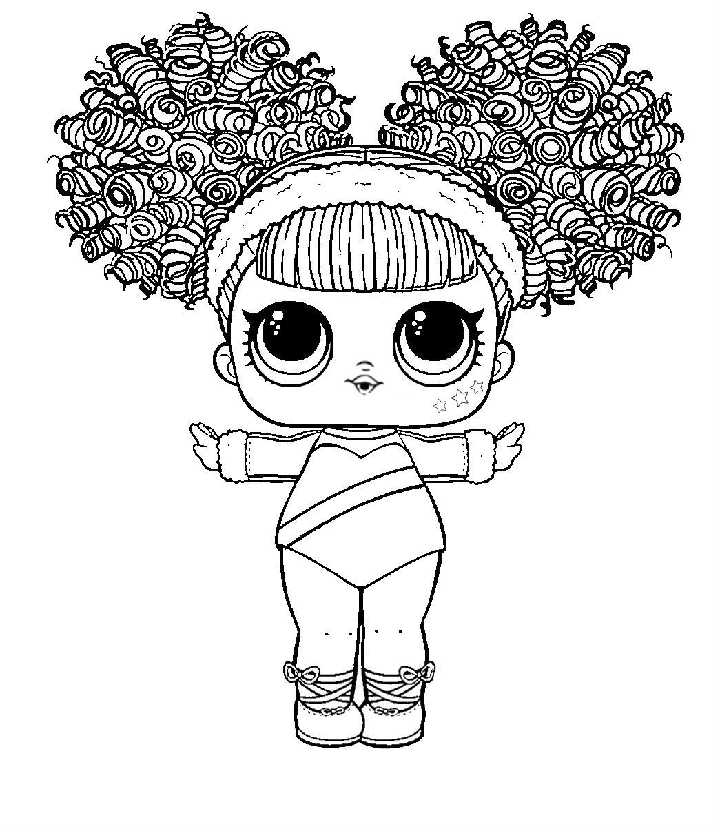 Раскраска куклы ЛОЛ Splits с завитыми волосами, пышными хвостиками и пушистым ободком на голове животными (куклы, лол, splits)