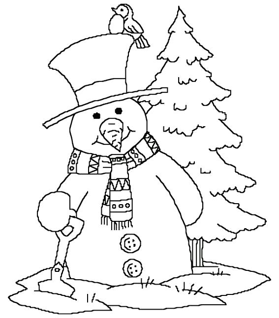 Раскраска зимнего снеговика для детей (снеговик, дети)