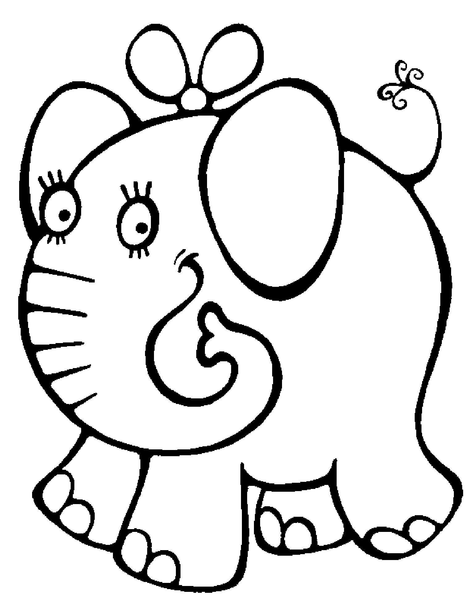 Раскраска для детей 2-4 года с изображением слоника бантиком (2-4, года, слоник)