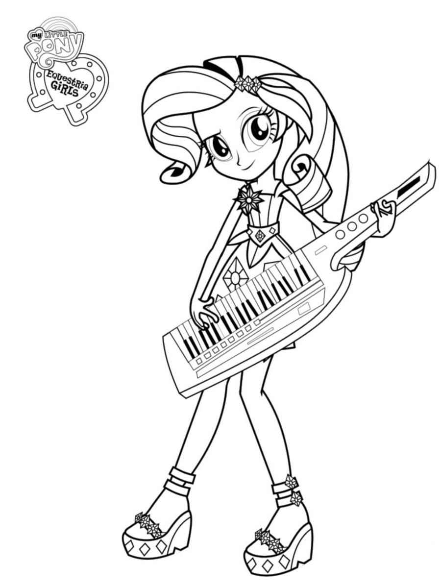 Девочка с синтезатором на раскраске (девочка)