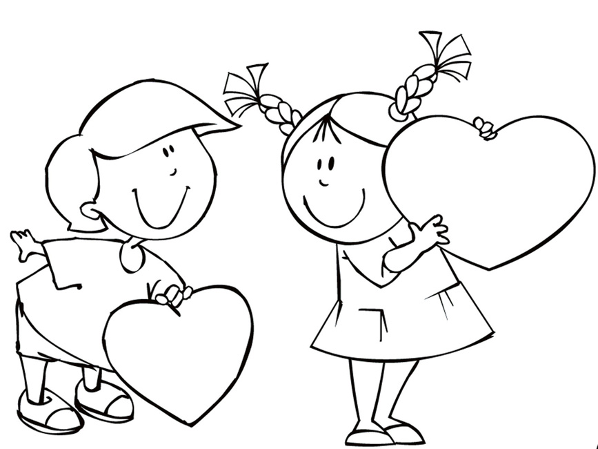 Раскраска день святого валентина для девочек и мальчиков (девочки, сердце)