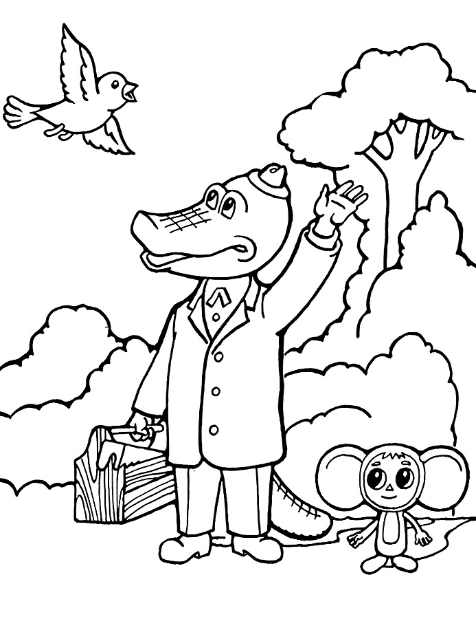 Раскраска Чебурашка и Крокодил Гена для мальчиков девочек (Чебурашка, Крокодил, Гена, цвета)