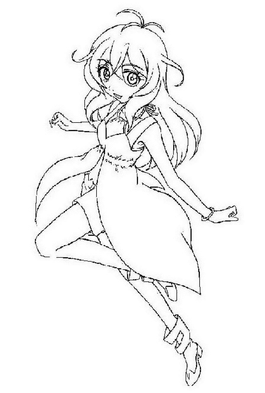 Аниме девочка в платье - раскраска (аниме, девочка, платье)