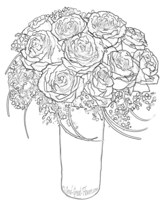 Раскраска с цветами: букеты, вазы, розы (розы)