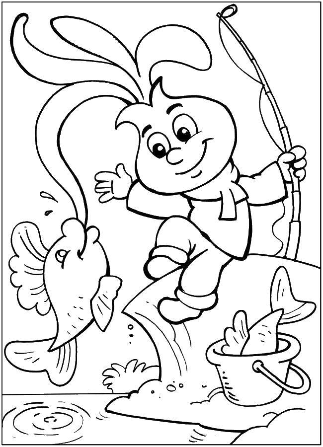 Раскрашенная картинка с героями мультфильма Чиполлино и рыбой (мультики, Чиполлино, рыба, дети, развлечение, цвета, сюжеты)