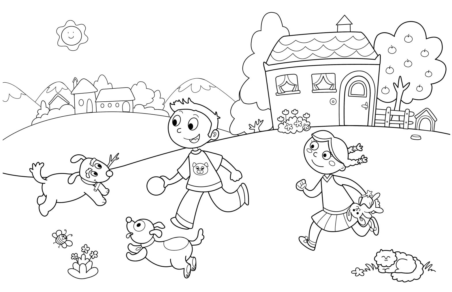 Раскраска с изображением летних развлечений для детей (дети, игры)