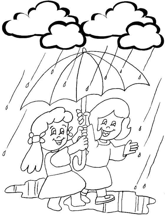Раскраска с дождем и зонтами (дождь, осень)