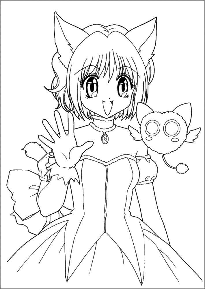 Раскраска аниме девочка кошка (девочка, кошка)