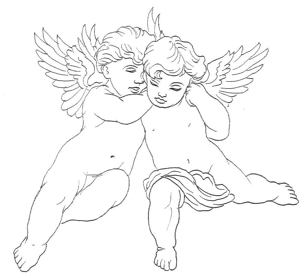 Раскраска ангелов с крылышками для детей (ангелы, детки)