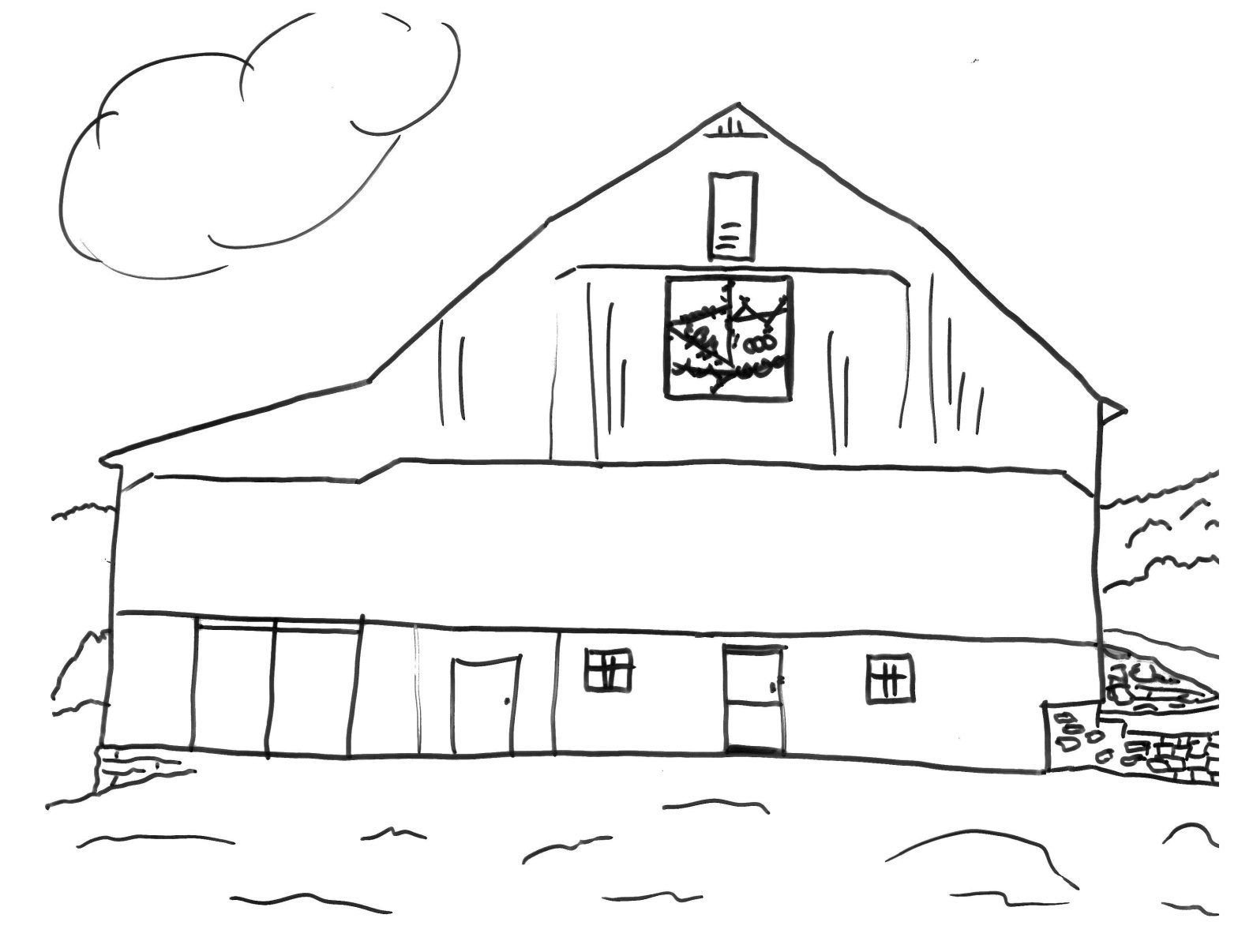 Раскрашенная картинка фермы с домом (дом)