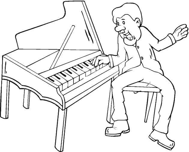 Раскраска пианино с нотами и инструментами (ноты, пианино)