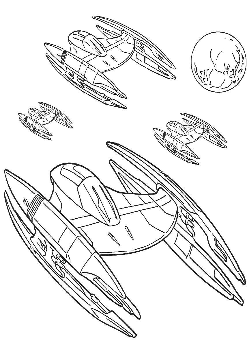 Раскраска звездных войн космических кораблей для детей (космические, корабли)