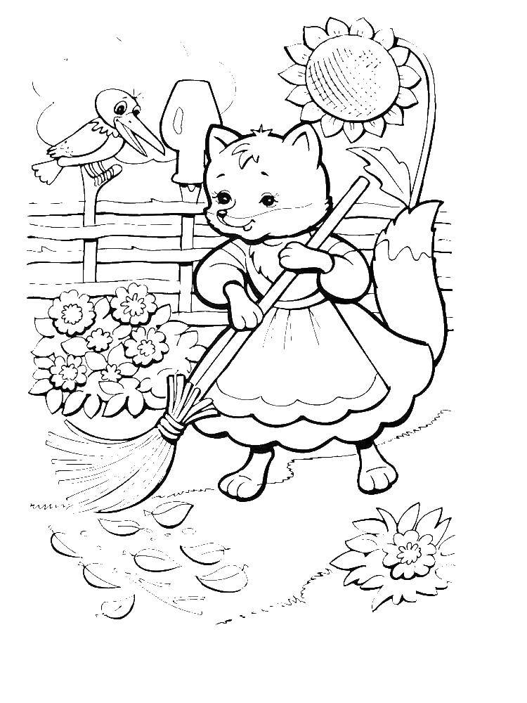 Раскраска с изображением Лисы и Журавля из сказок (Лиса, Журавль, Сказки, развивающие, праздники)