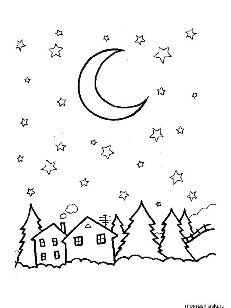 Раскраска звезды луна для детей (звезды, луна)