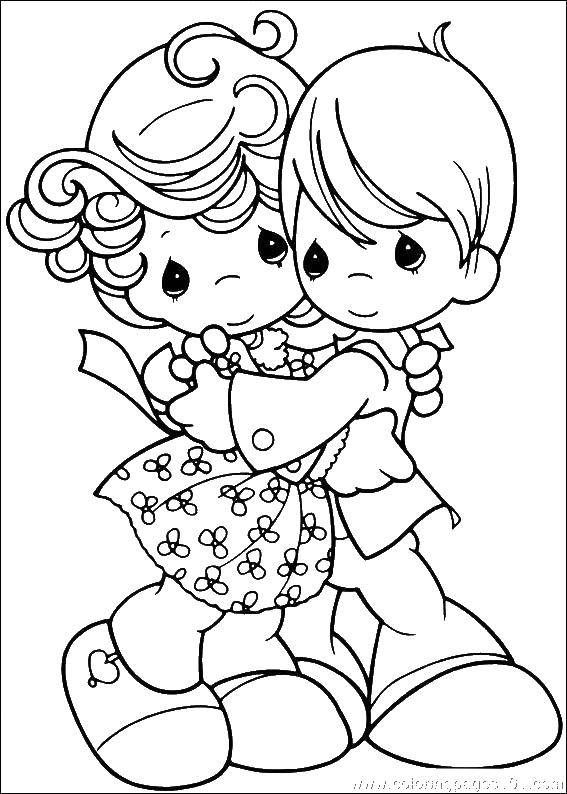 Раскраска для детей: девочка и мальчик (дети, девочки, мальчики, праздники)