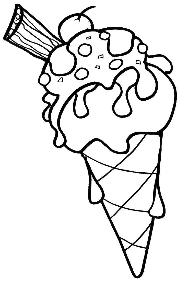 Мороженое вишня - раскраска для всех возрастов (мороженое, вишня)