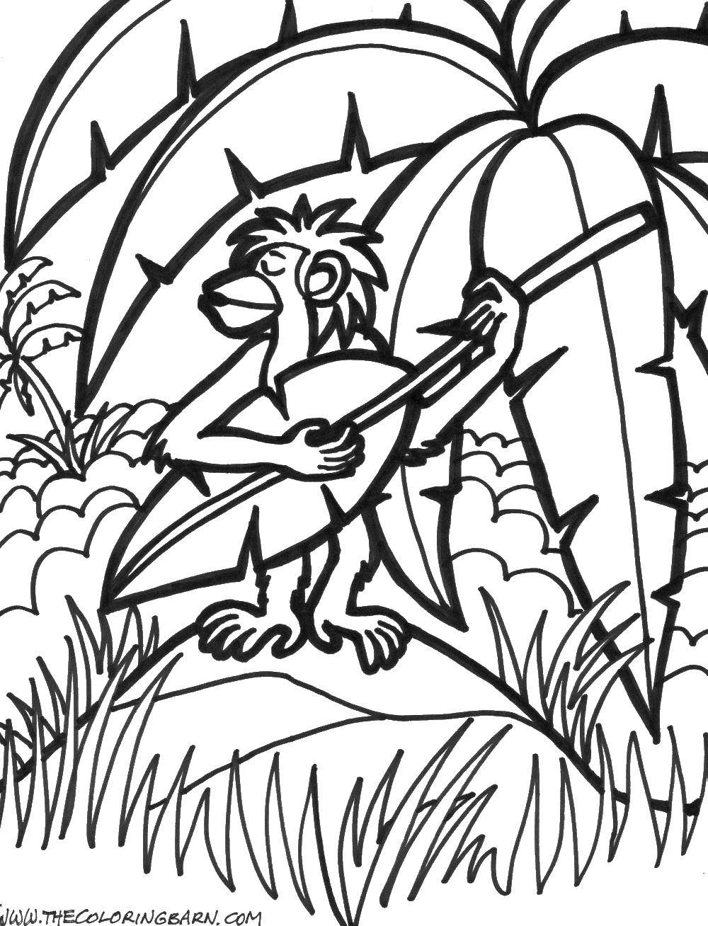 Раскраска с изображением музыкальной обезьяны (обезьяна, дети)